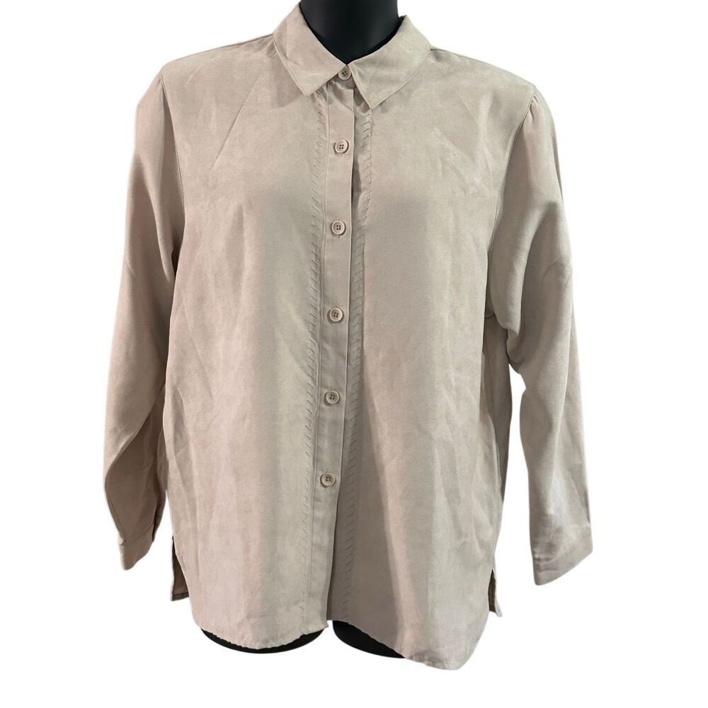 Parisian Works Women's Beige Long Sleeve Collared Button Down Shirt Size Large